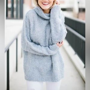 Free People She’s All That Alpaca Sweater Icy Blue-Gray Oversized